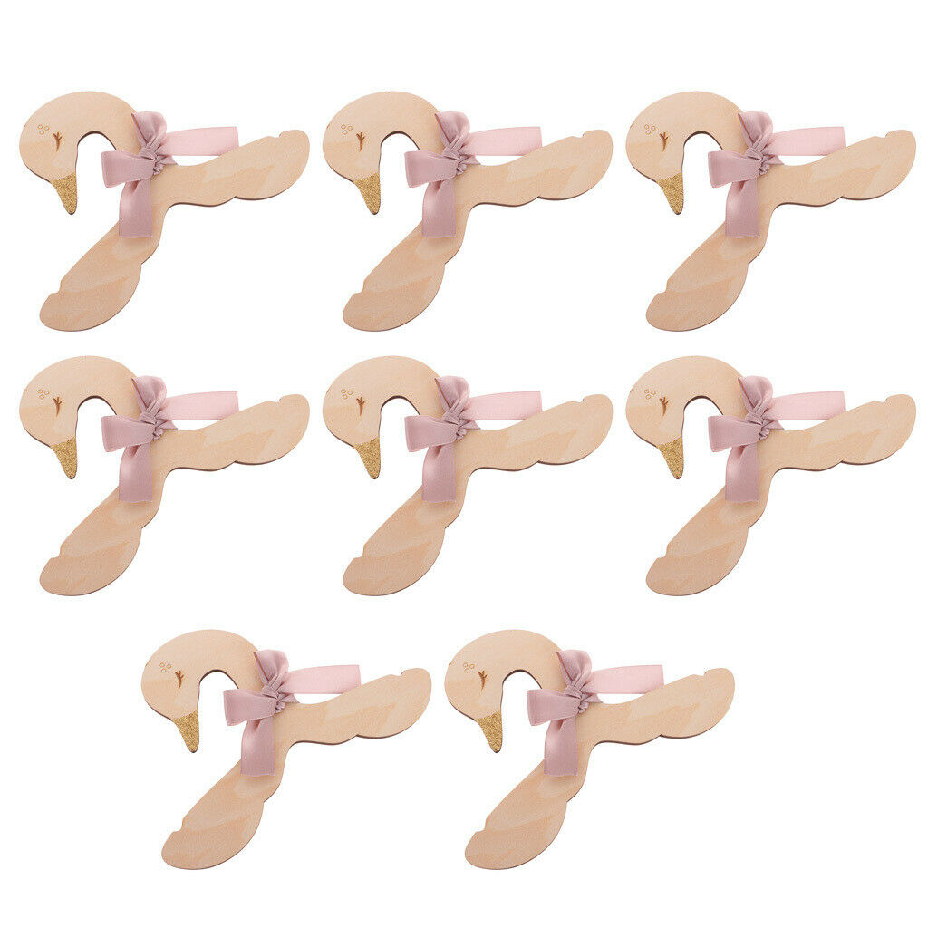 8pcs Children Clothes Hanger - Wood Swan Shape Wooden Hook Hanger with Bowknot