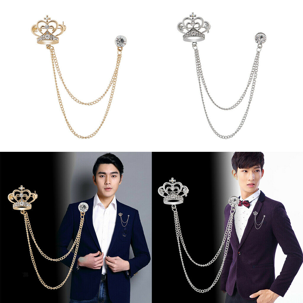 Mens Elegant Lapel Pin Badge 2 Layer Chain Brooch Pin for Suit Tuxedo 2Piece