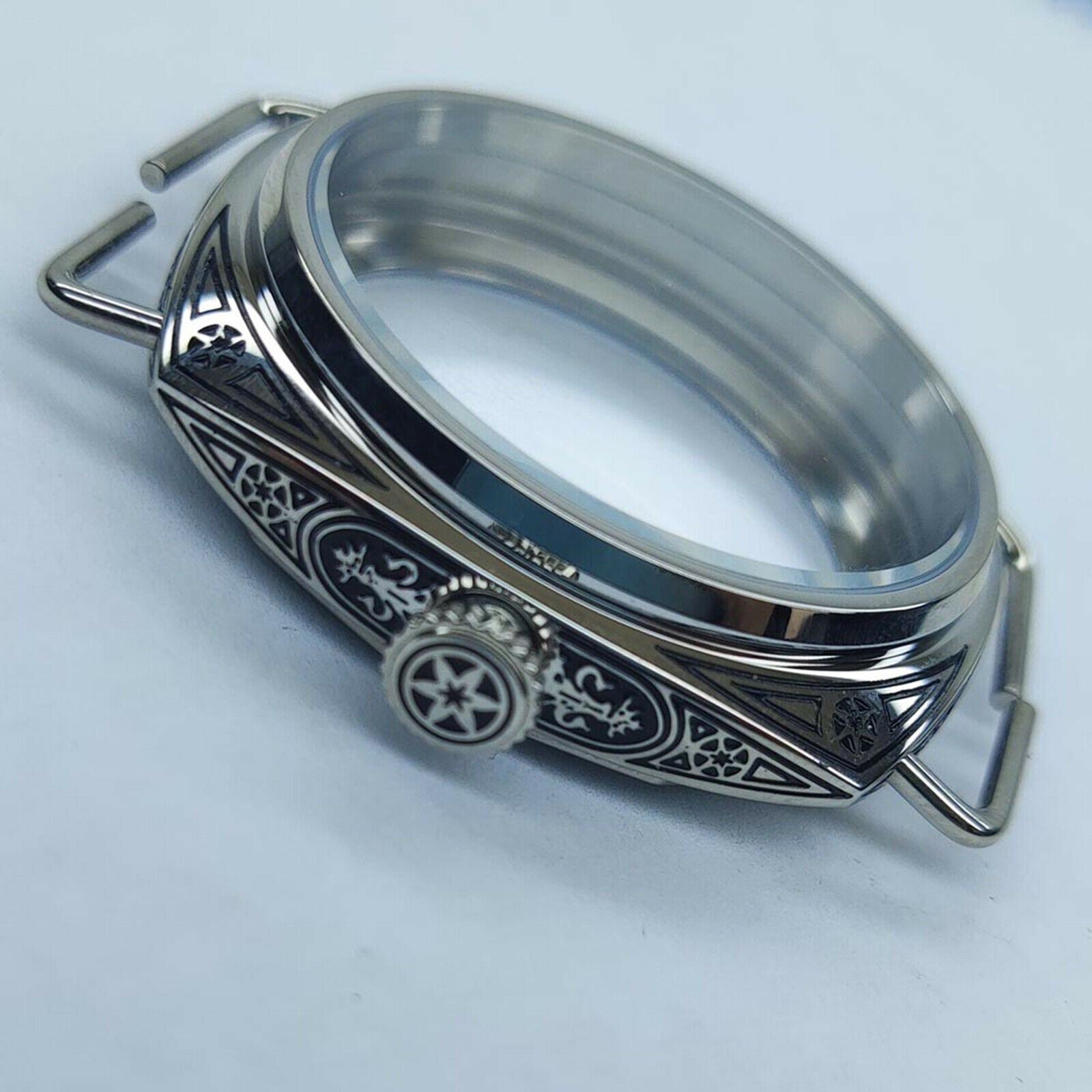 For ETA 6497/6498 Watch Movement 45mm Stainless Steel Carving Watch Case Part