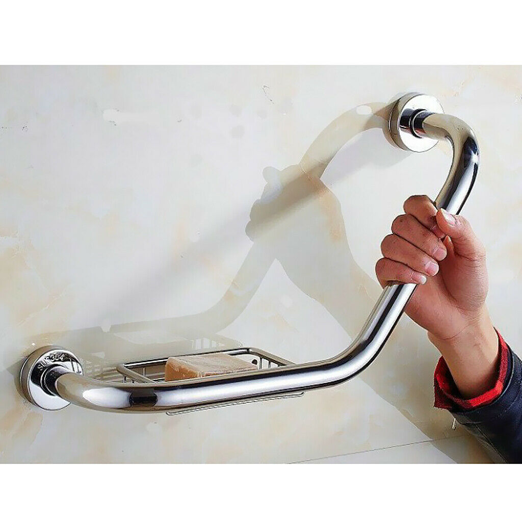 Bathroom Shower Toilet Bath Grab Bar Safety Handrail with Soap Dish Holder