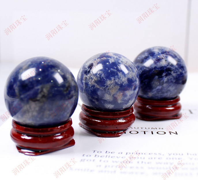 Raw stone natural blue proluta crystal ball home decoration crafts 30-35mm+stand