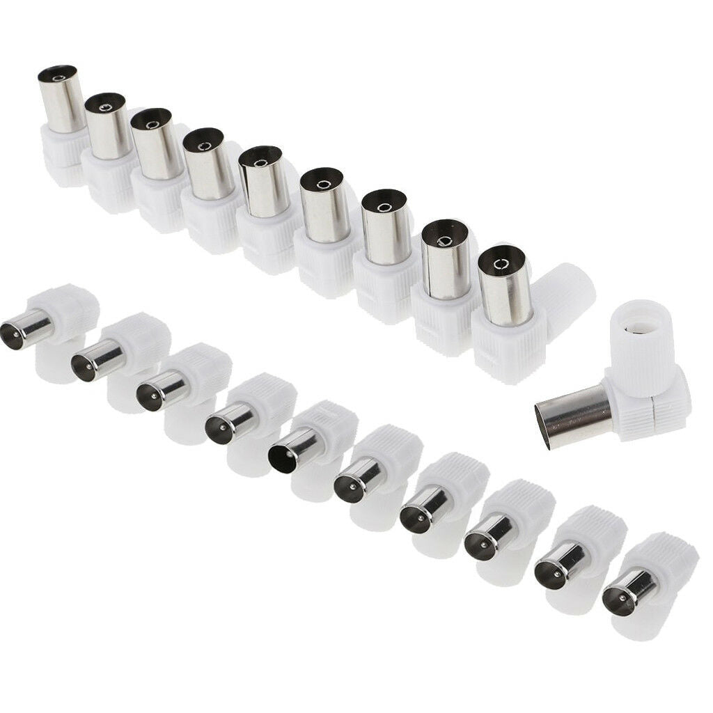Right Angle 10x RF Female+10x RF Male Plug Coaxial Connector for TV Aerial