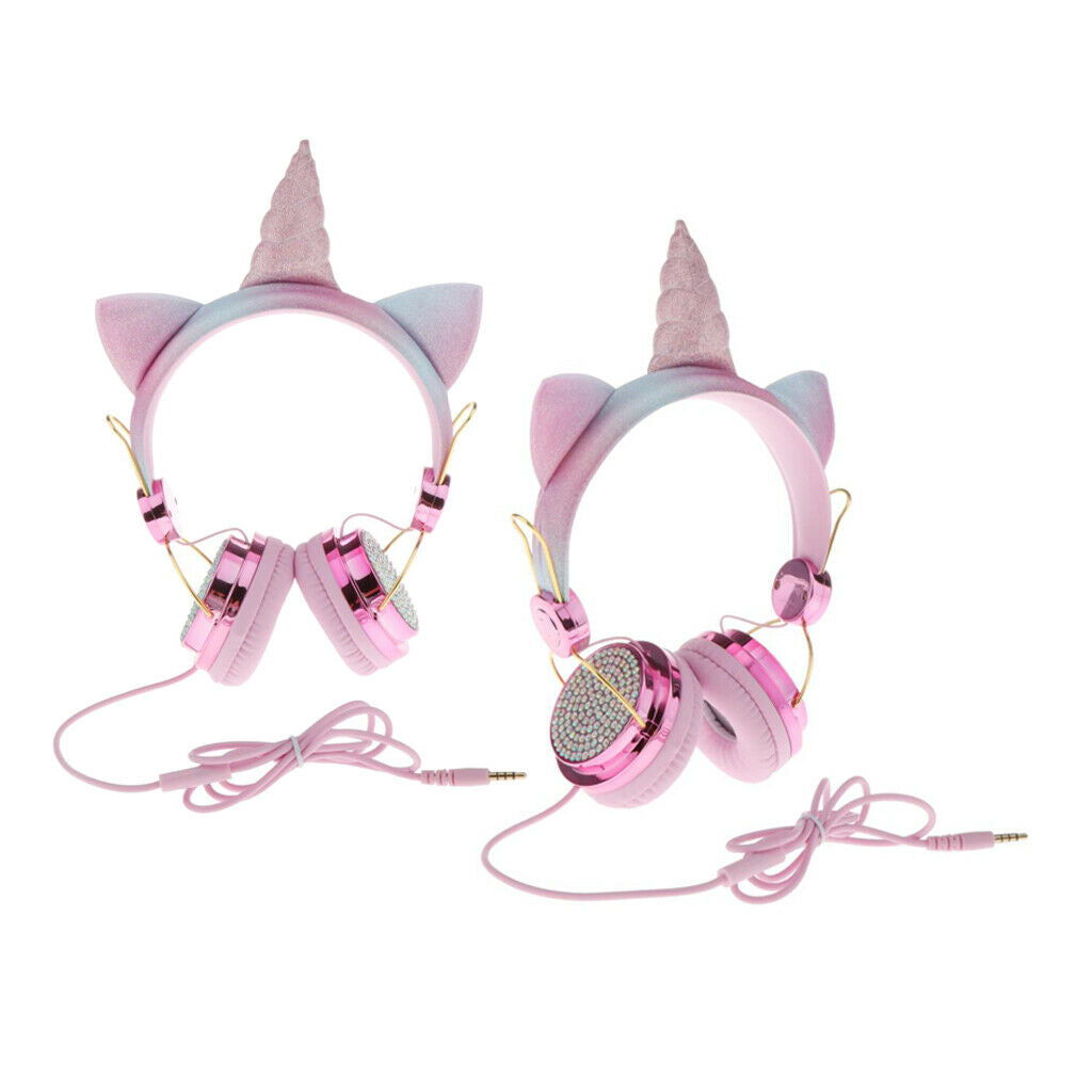 2Pcs Lovely Unicorn Glitter Kids Stereo Headphone for Girls Birthday Gift