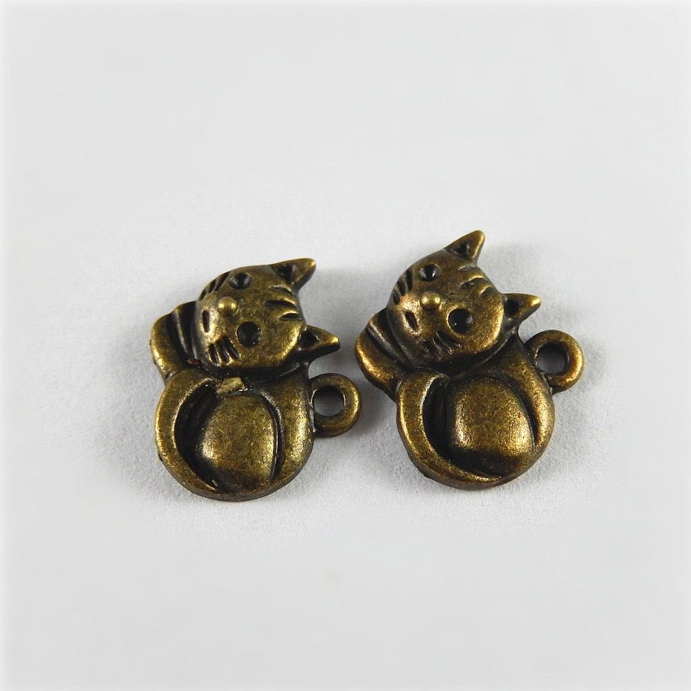 60 pcs Antiqued Bronze Little Cat Charm Alloy Pendant Dangle DIY Craft 14x13x2mm