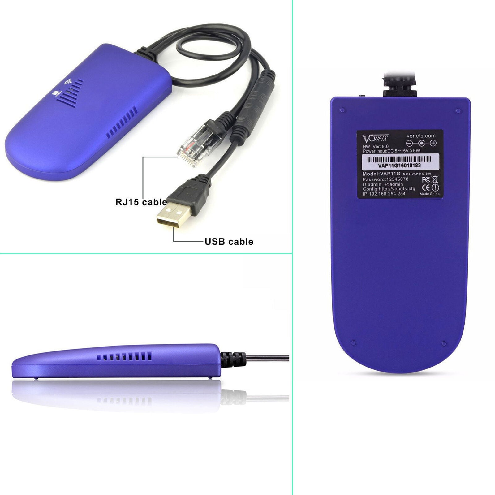 Wireless WiFi Bridge mini Cable Convert Adapter Ethernet Port to Dongle Vonets
