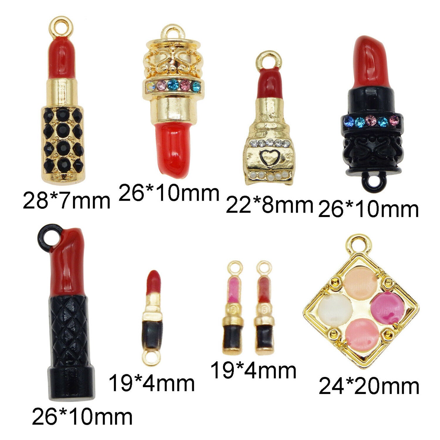 18 pcs Mix Lot Lipsticks Charms Enamel Cosmetics Jewelry Making Alloy Crafts
