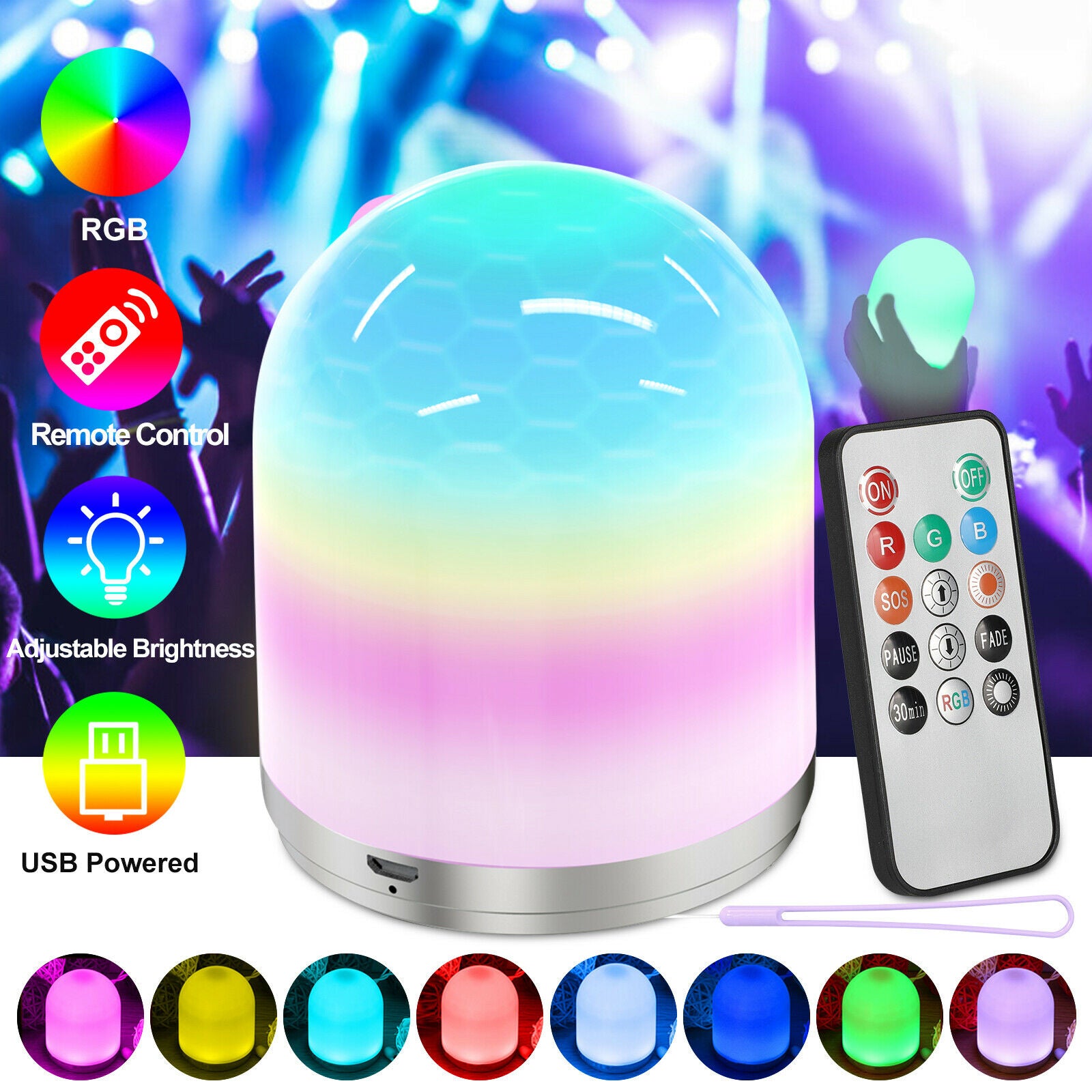 Mini Smart RGB LED Color Change Rechargeable Night Light Baby Room Bedside Lamp