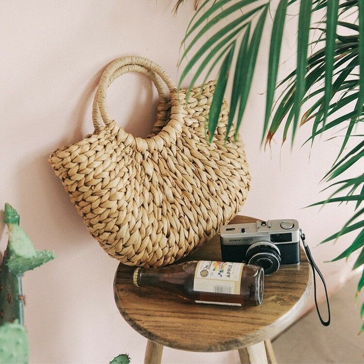 Women Wicker Handbag Bags Totes Beach Straw Woven Summer Rattan Basket Bag Boho