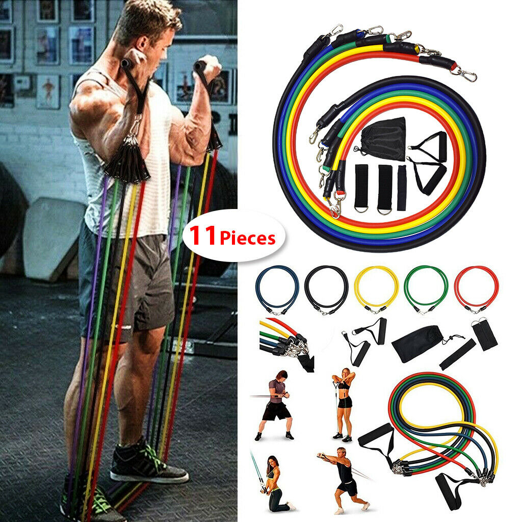 12pc Exercise Bands Set with Handles Ankle Straps Workout Bands Fitness