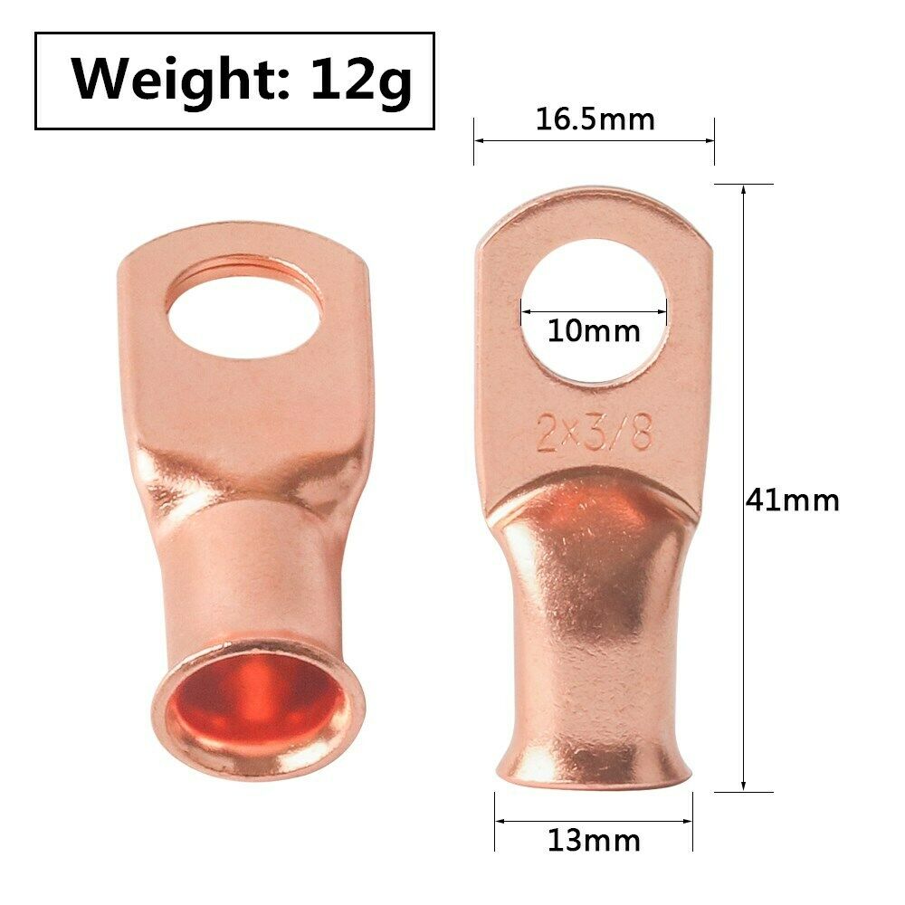 10 PCS 2AWG-3/8" Battery Welding Bare Connectors Copper Lug Ring Terminals