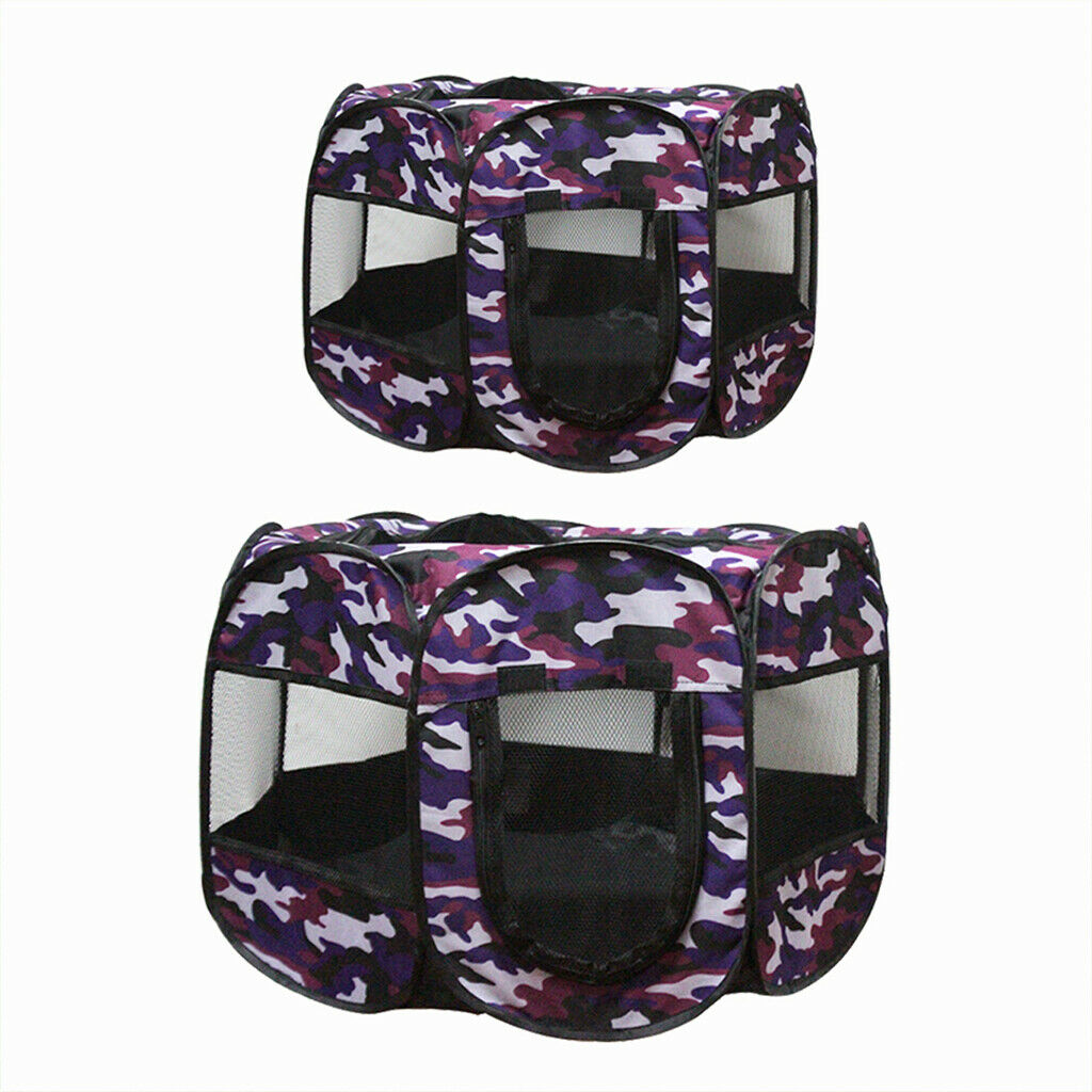 Pet Portable Foldable Kennel Dogs Cat Outdoor Cage Travel Carrier Purple+Red