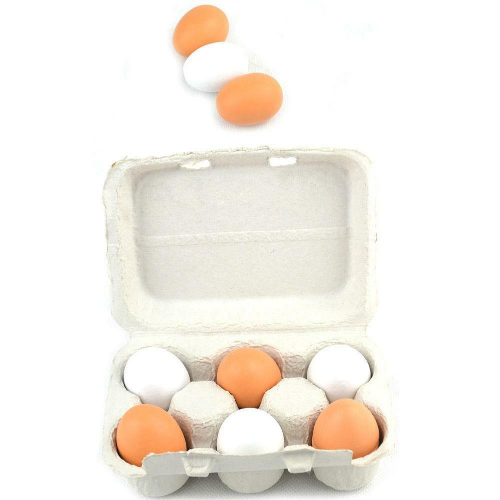 6PCS Wooden Eggs Yolk Pretend Play Kitchen Food Cooking Kids Children Baby BDAU