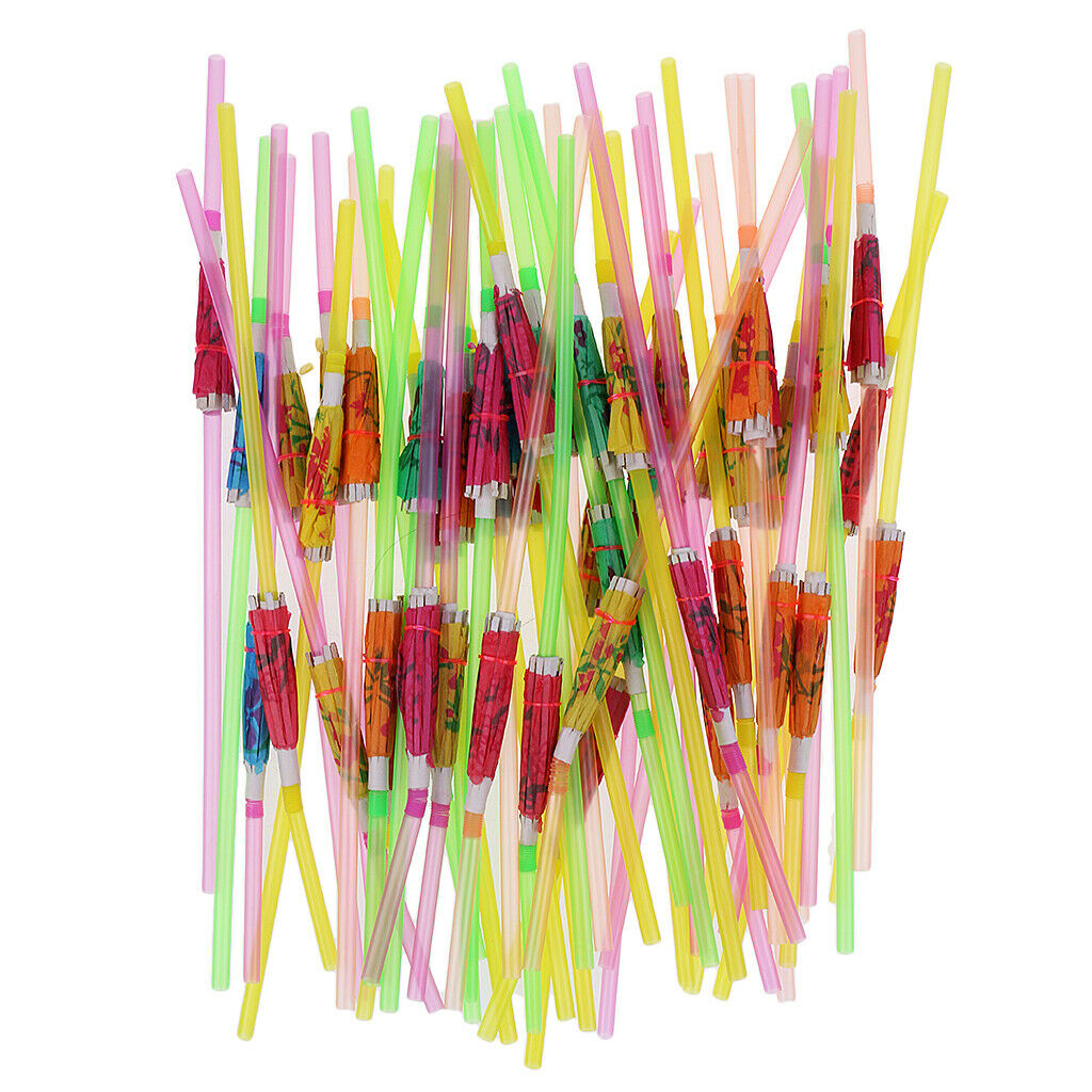50x Tropical Party Straws Umbrella Parasol Drinking Straws Cocktail Staws
