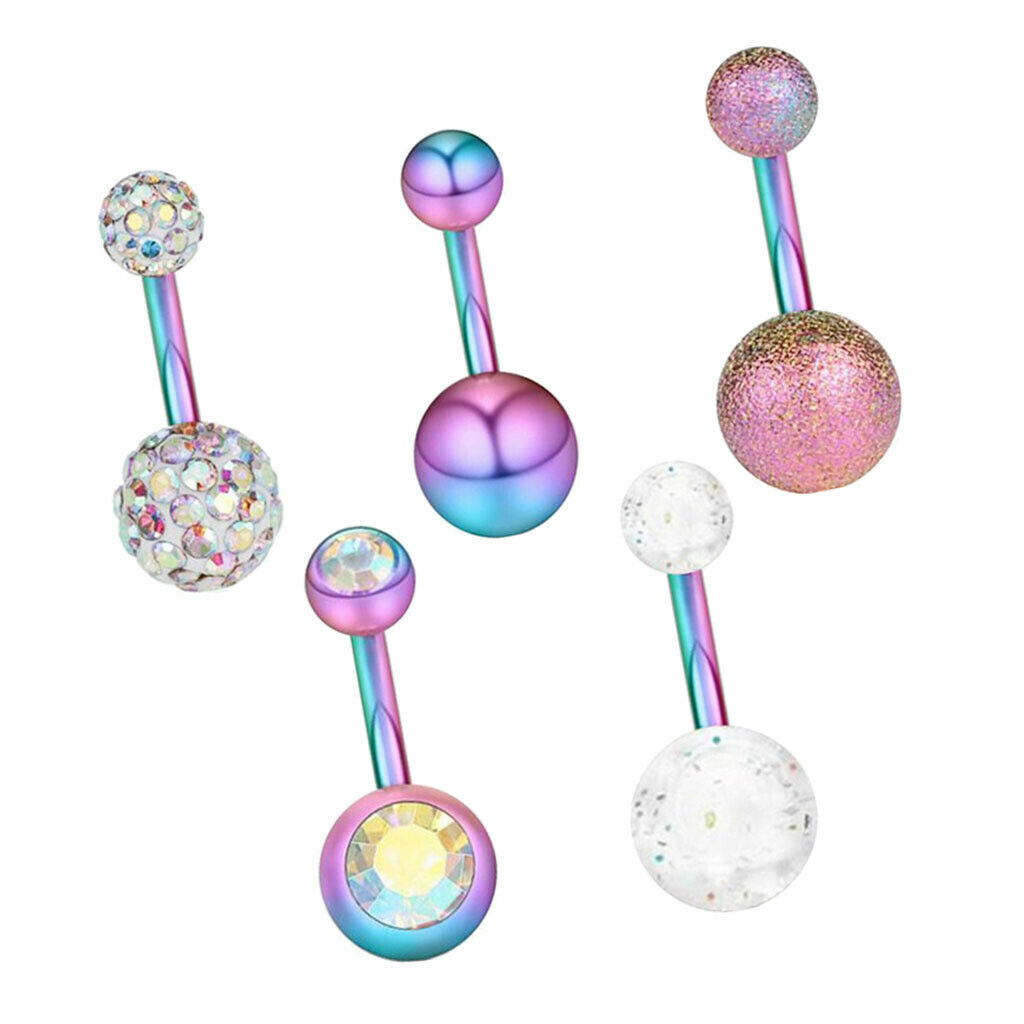 5pcs Steel Crystal Rhinestone Belly Button Navel Ring Piercings Jewelry