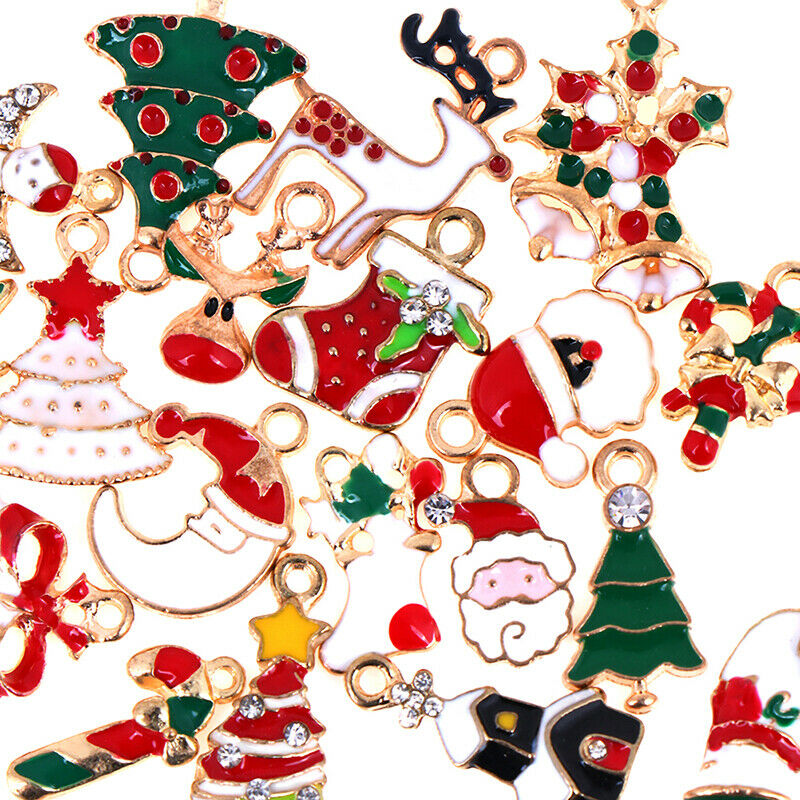 25pc Mixed Metal Enamel Charms Christmas Pendants Beads for Bracelet Earrings Lt