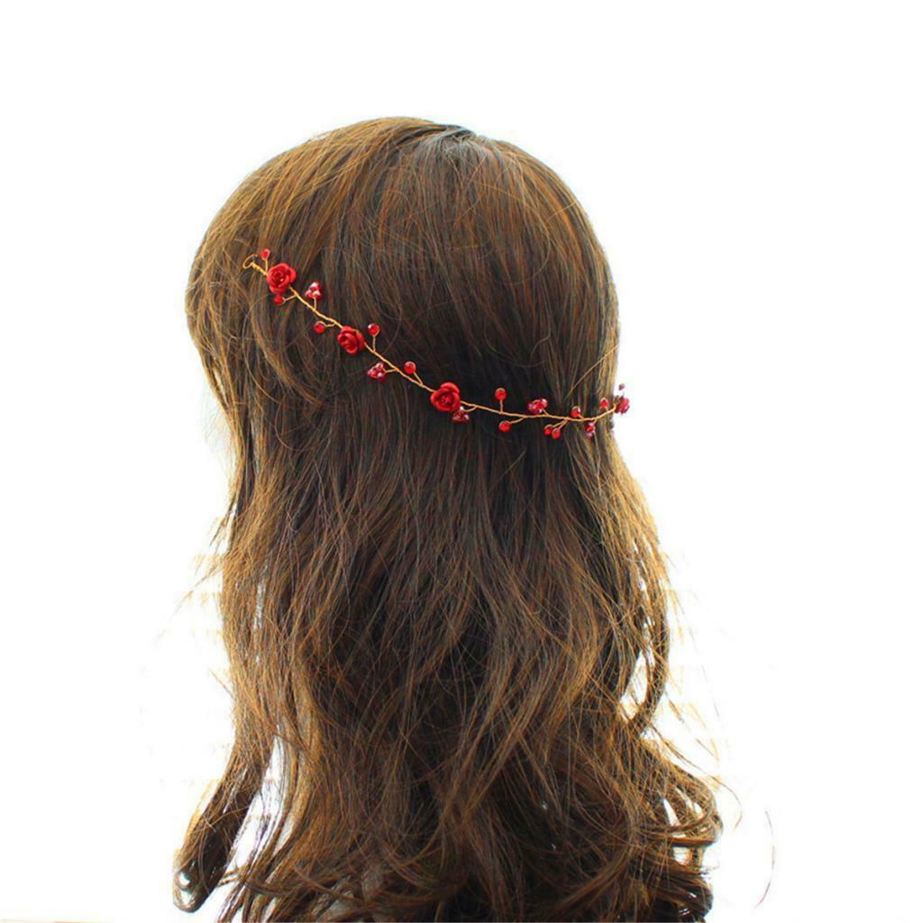 Bridal Beads Headband Fashion Red Rose Earrings Headdress Hair Accessory