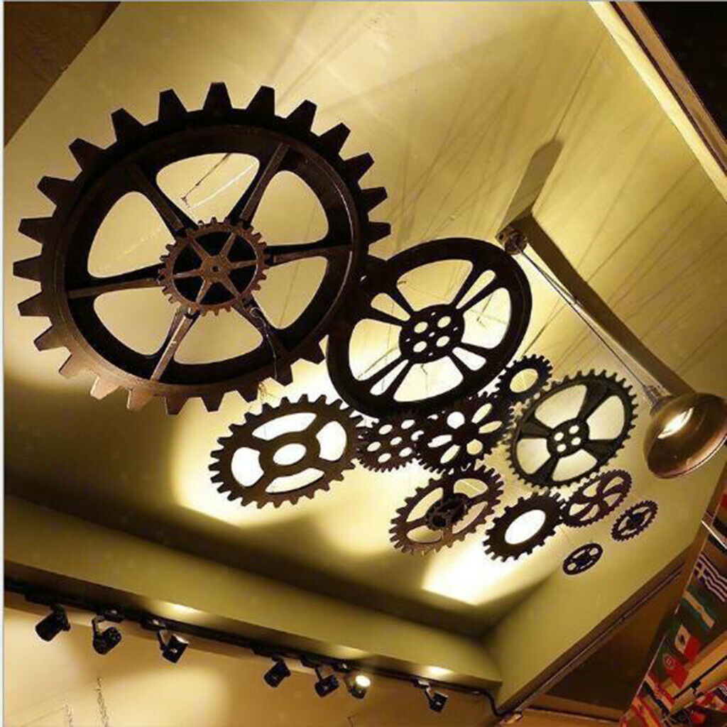Retro Wooden Blend Steampunk Gear Wall Hanging Home Decor Golden-24cm