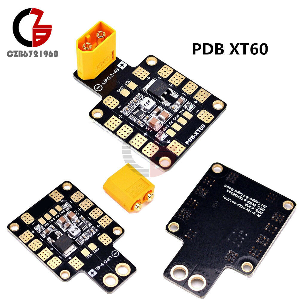 PDB-XT60 Copper Power Distribution Board with BEC 5&12V 3S 4S for RC Multirotors