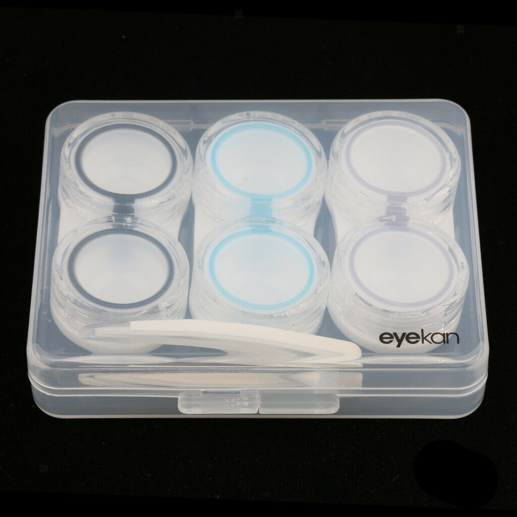 3 Pairs Contact Lens Boxes Travel Soaking Storage Case with Tweezers Kit