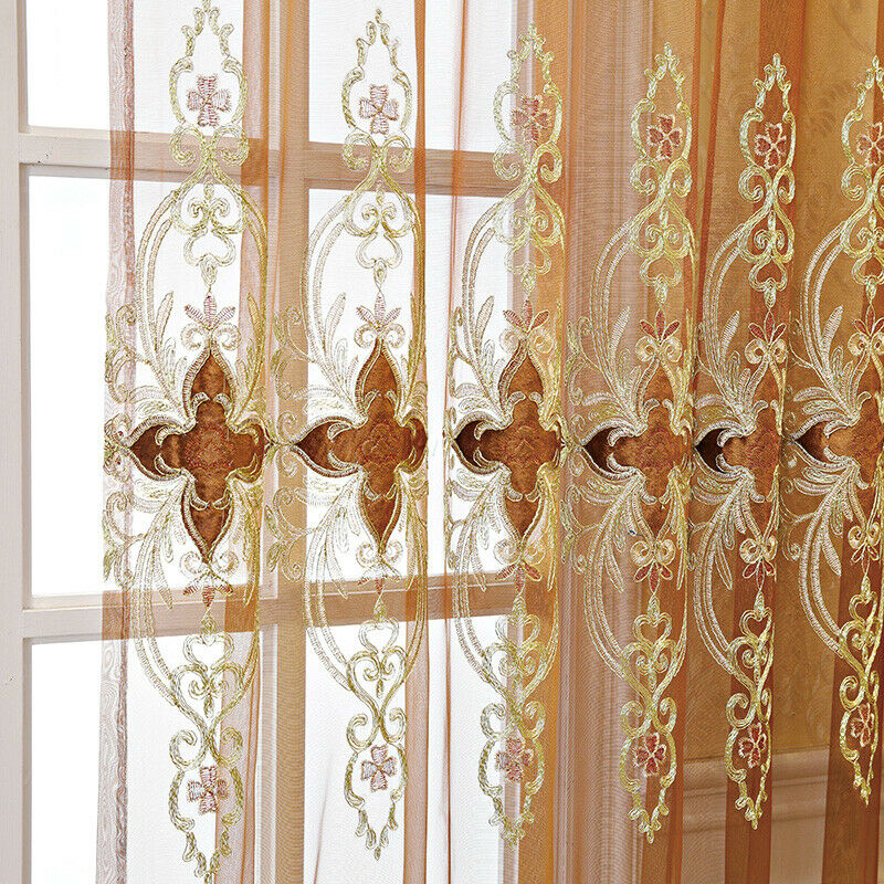 Lace Embroidered Tulle Curtain Fabric Sheer Voile Drape Semi-finished Retro New