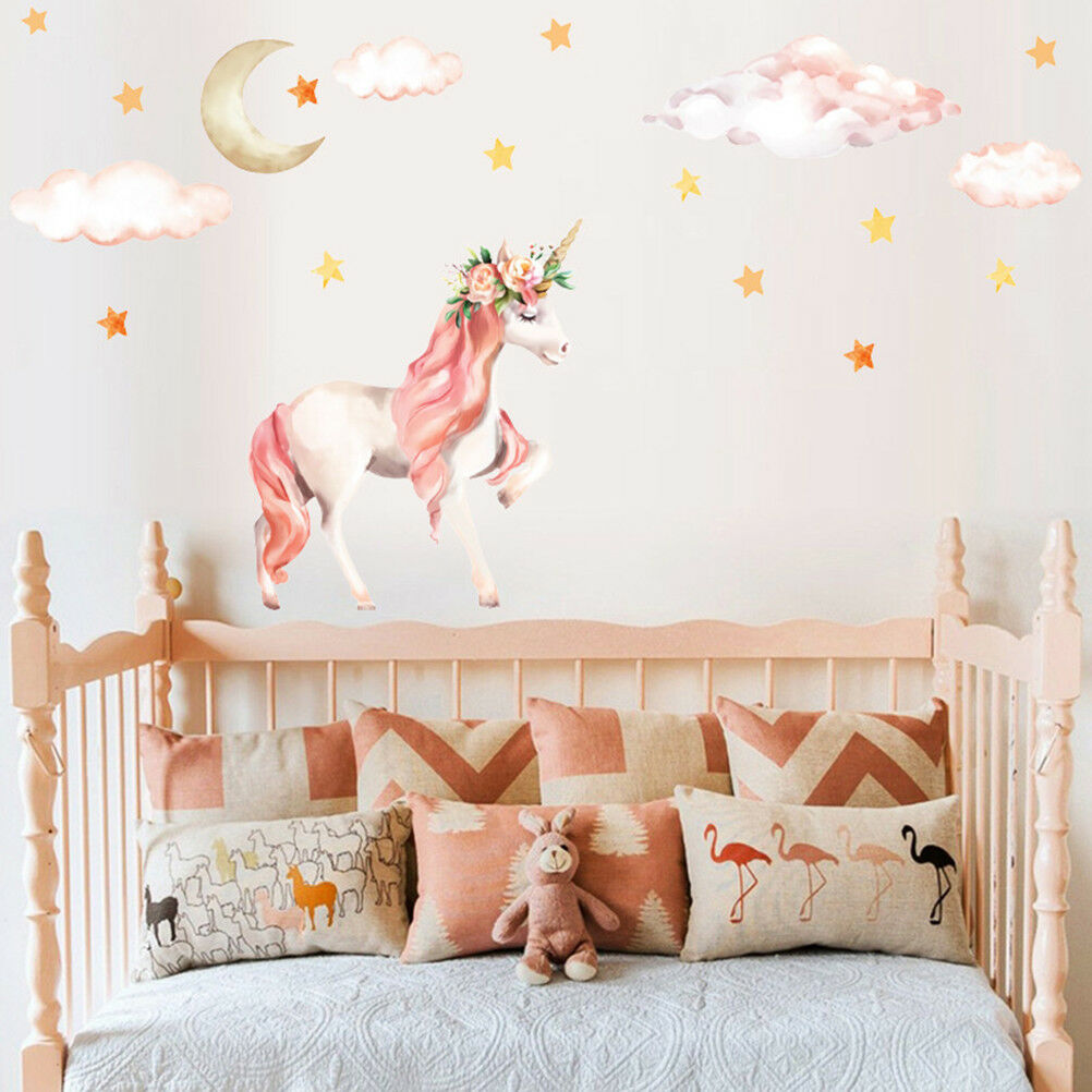 Cute Unicorns Moon Cloud Wall Stickers Nordic Style Room Decor DIY Wall D.l8
