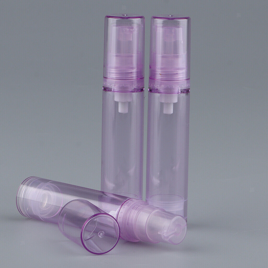 3x Empty Airless Vacuum Pump Bottles Travel Cosmetic Containers 10ml Purple