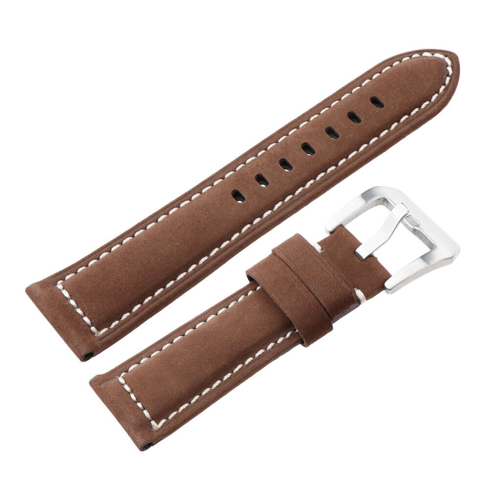 Men PU Leather Watch Band Wristwatch band Strap Replacement 24mm Dark brown
