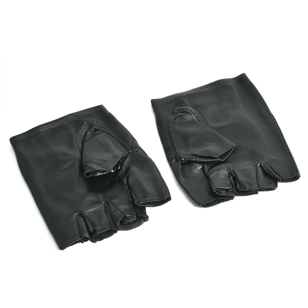 Men's Punk PU Leather Gloves Half Finger Fingerless Biker Sports Cycling Black