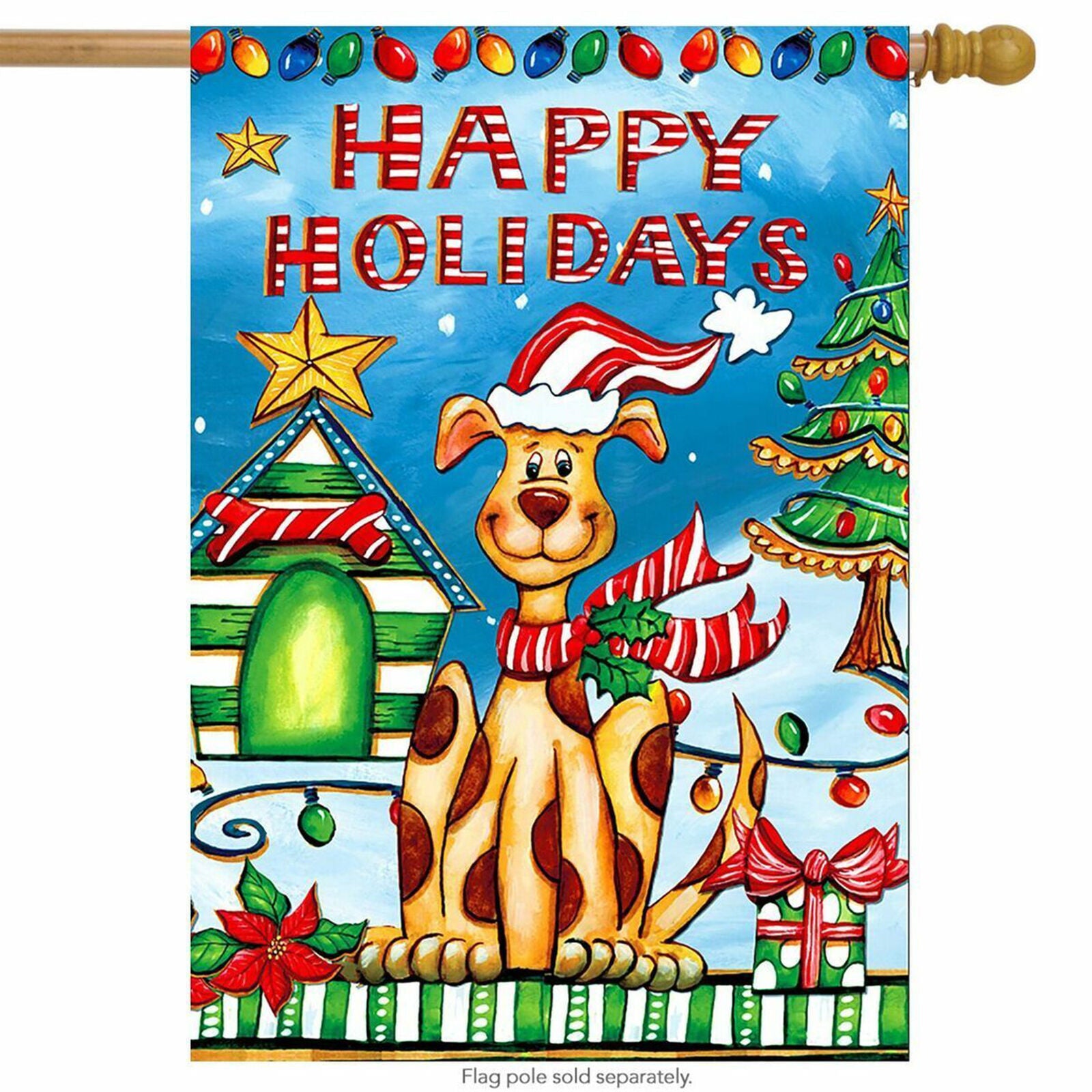 Happy Holidays Dog House Flag Christmas Puppy Humor 28" x 40" Briarwood Lane New