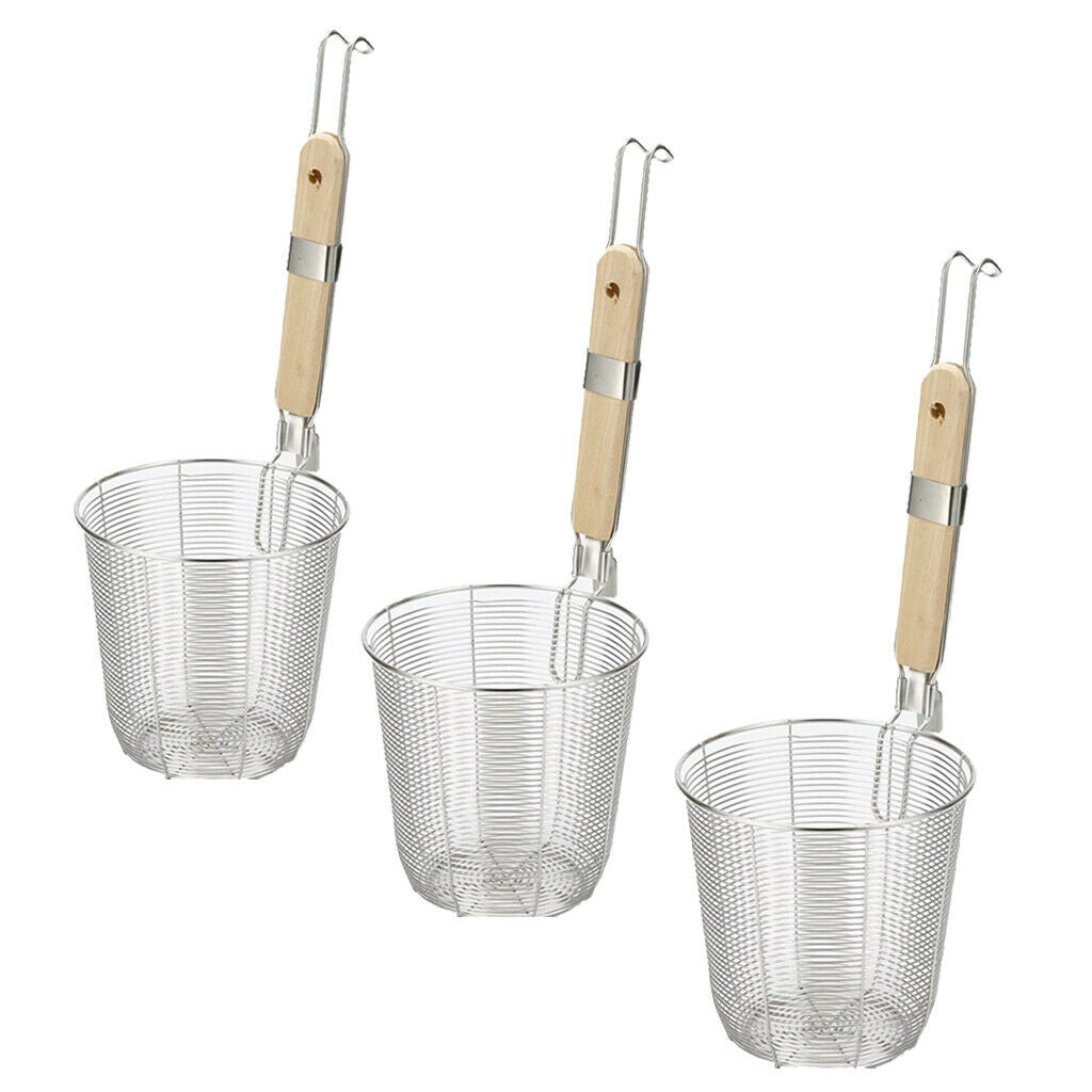 2x Kitchen Noodle Strainers with Hook, Stainless Steel, Deep Fry Basket  S+M