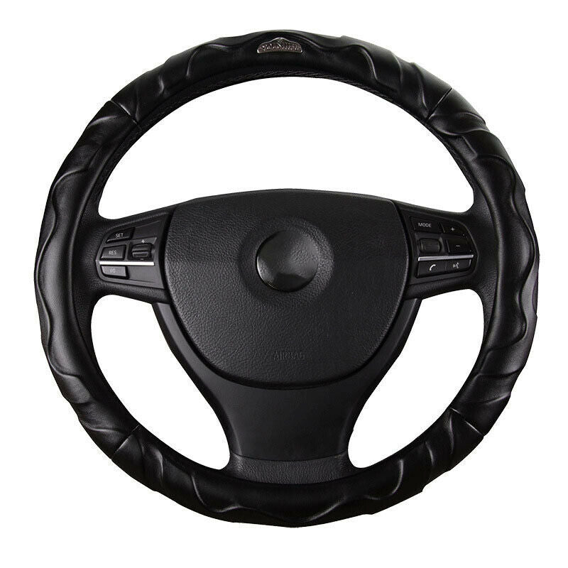 38CM Car Steering Wheel Cover Universal SUV Auto Black PU Leather Wear Non-slip