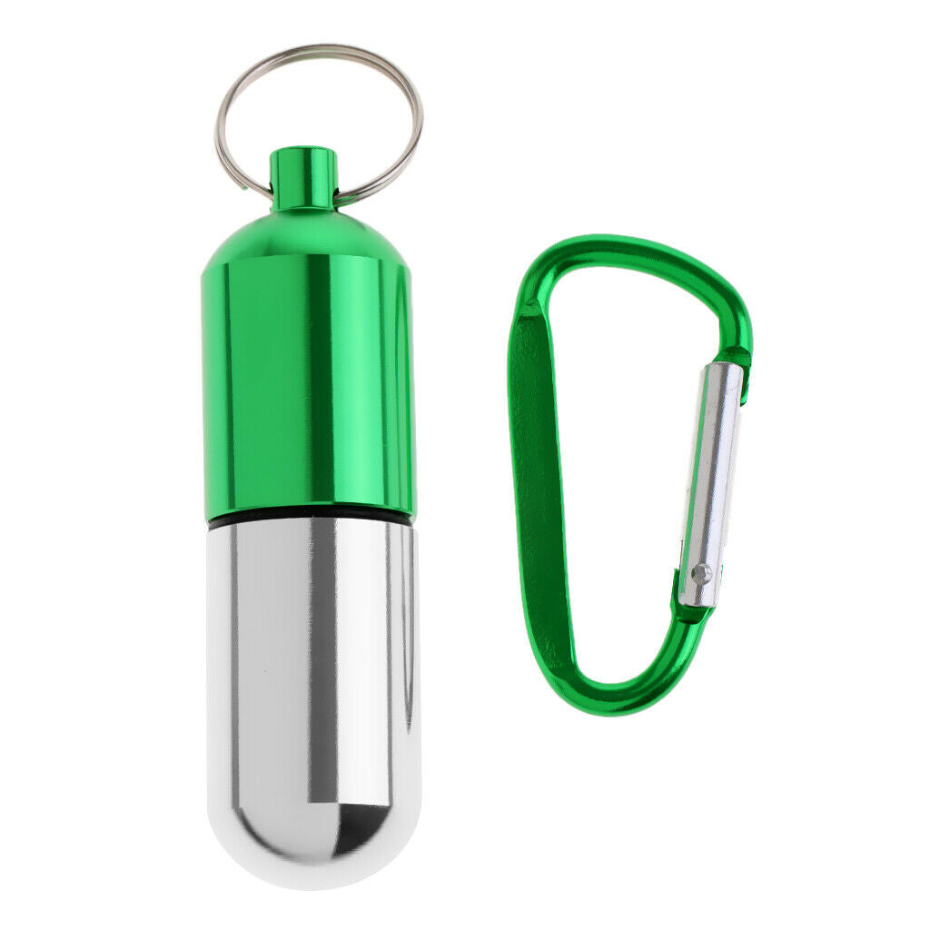 2x Mini Metal Portable Purse Pill Box Capsule Holder Fob Bottle Case w/ Keychain