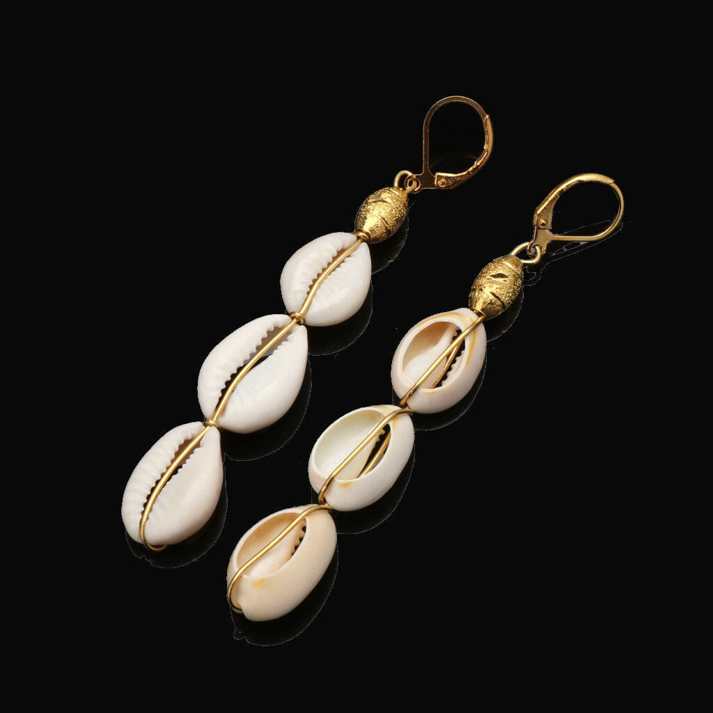 Bohemian Natural Cowrie Shell Pendant Drop Earrings Beach Fashion Jewelry Women