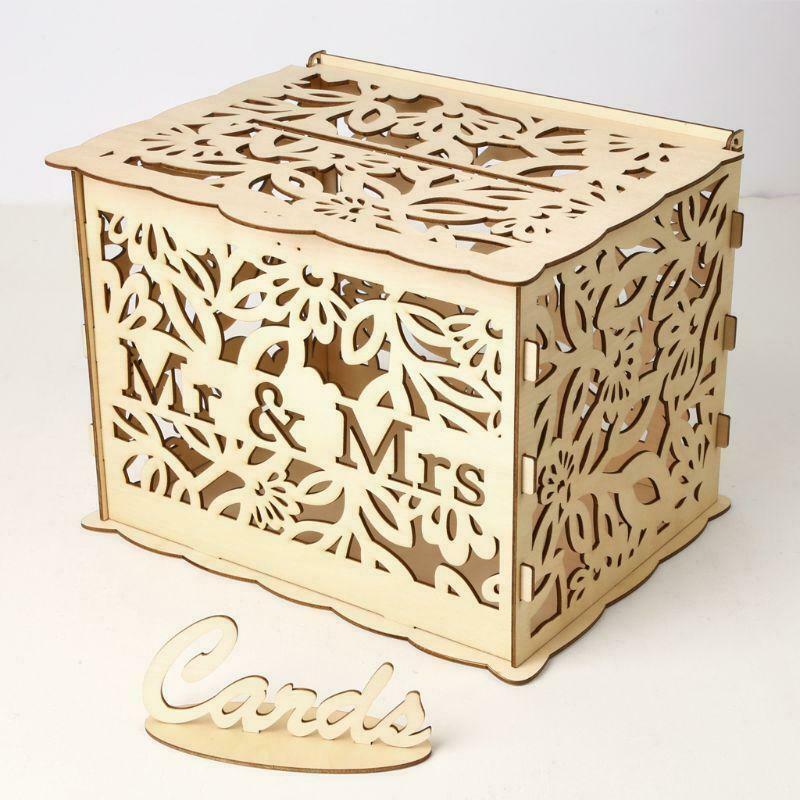 DIY Wedding Gift Mr & Mrs Wooden Card Money Box Case With Lock Rustic Beautiful