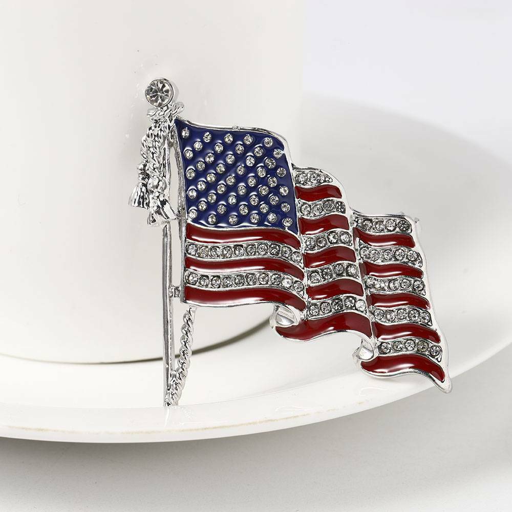 American Flag National Flag Star Lapel Pins Crystal Rhinestone Brooch Badge NEW