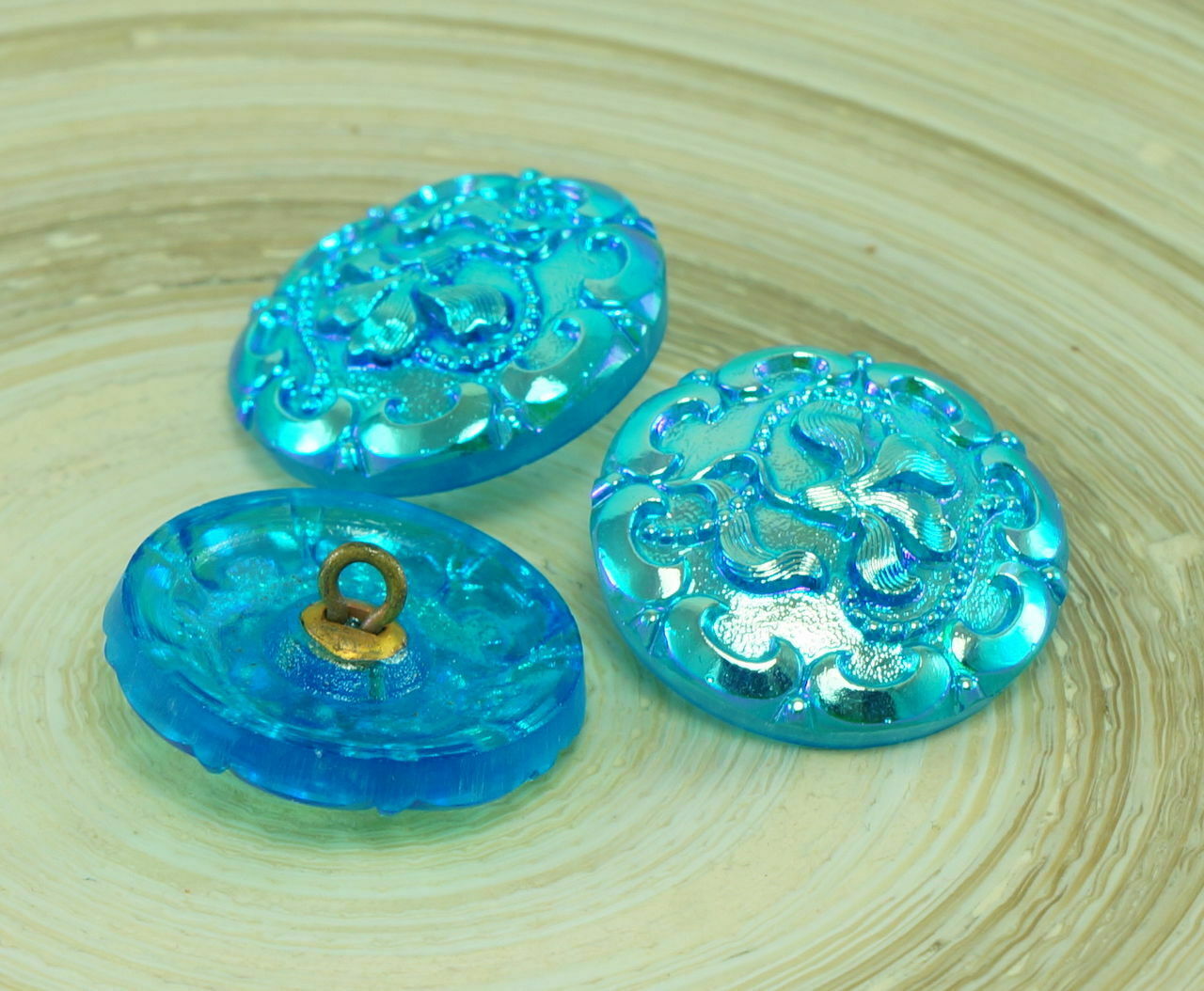 1pc Handmade Czech Glass Turquoise Blue AB Button Flower Size 10 22.5mm