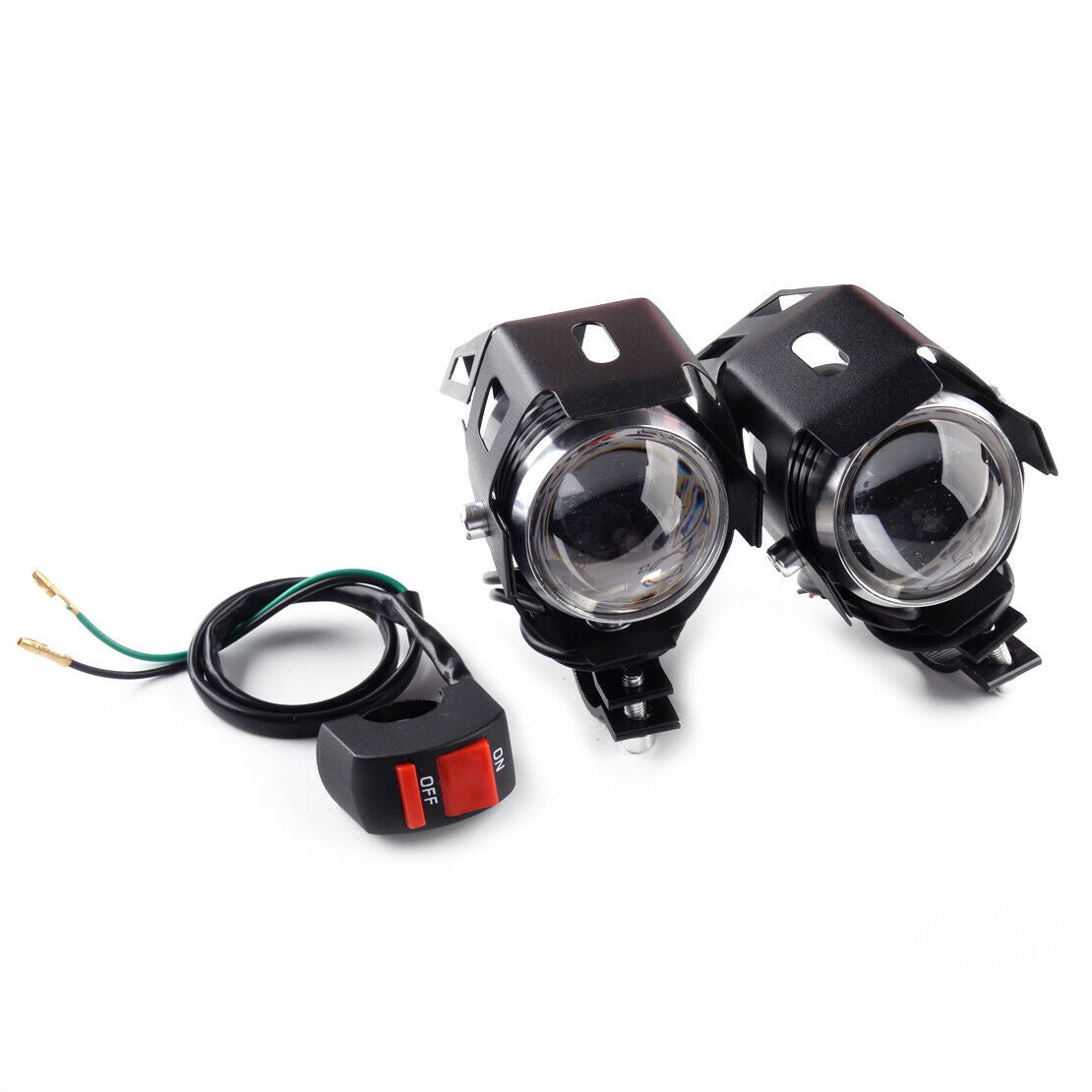 Pair Motorcycle Angel Eyes Front Spot Lights LED Headlight Fog Lamp & Switch