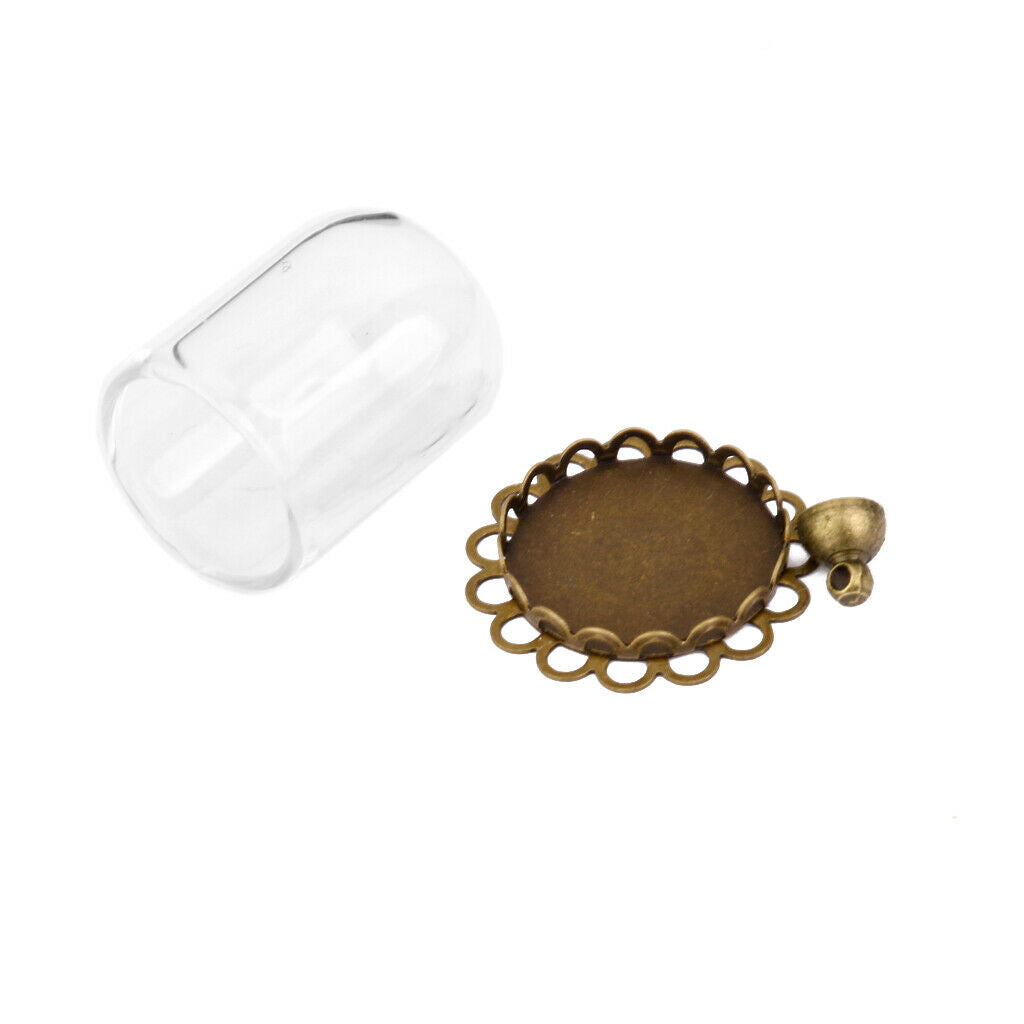 2 Pieces Clear Glass Cylinder Pendant DIY Vial Charms with Caps Setting Pendant