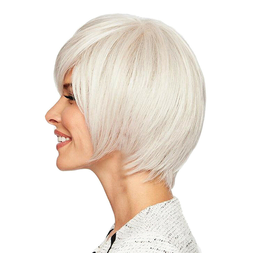 8 inch Short Straight Wigs Human Hair Pixie Cut Chic Wig for Women w/Bangs