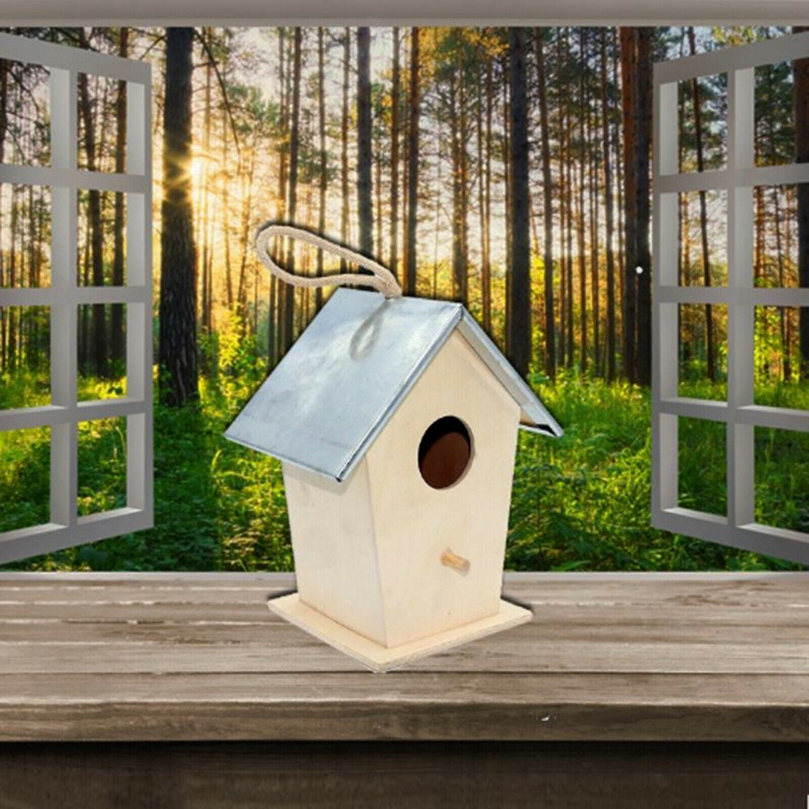 Wooden Hanging House Mini Bird Nest Woodhouse for Bird Cage Resting Place