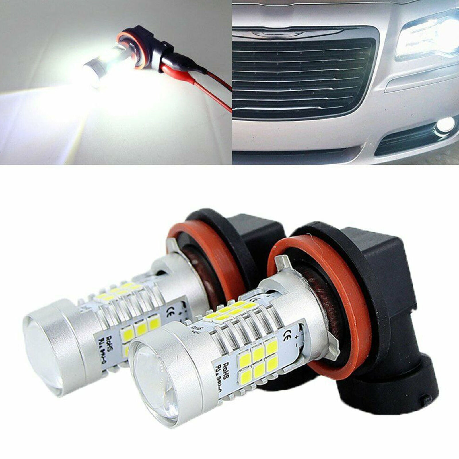 2X LED Fog Light Bulb H8 H9 H11 Fog Light Bulb 6000K White High Power 200W Lamps