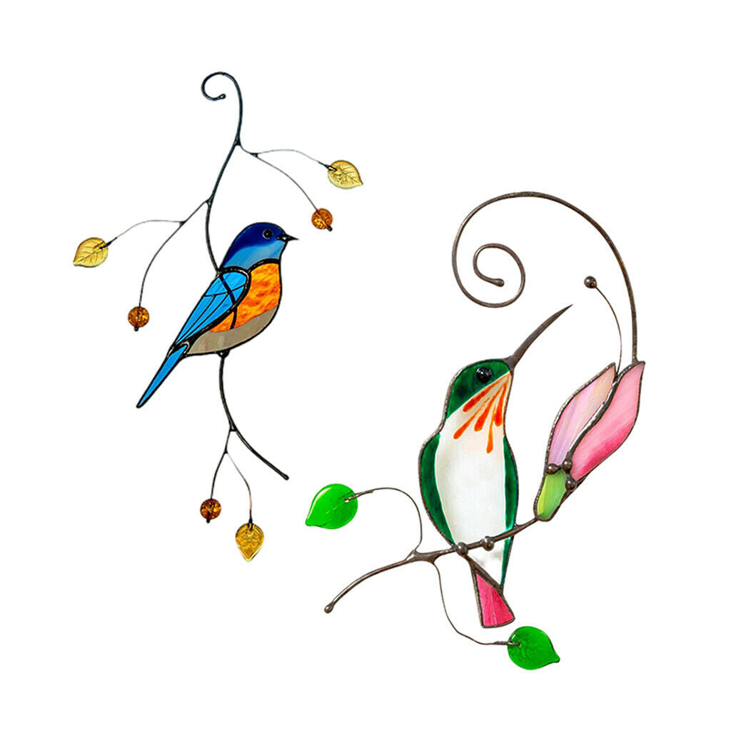 2x Stain Glass Window Wall Hummingbird Stickers Anti Collision Wall Decals