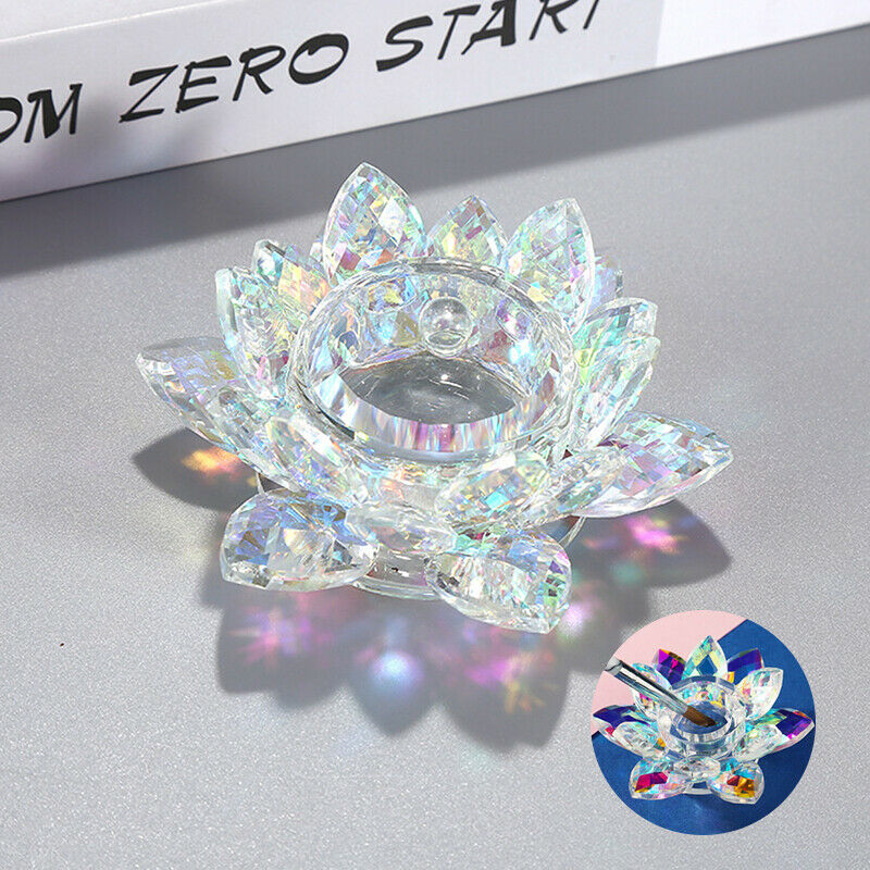 Nail Art Acrylic Crystal Glass Lotus cup Dish Bowl Cup With Cap Liquid GlittBDA