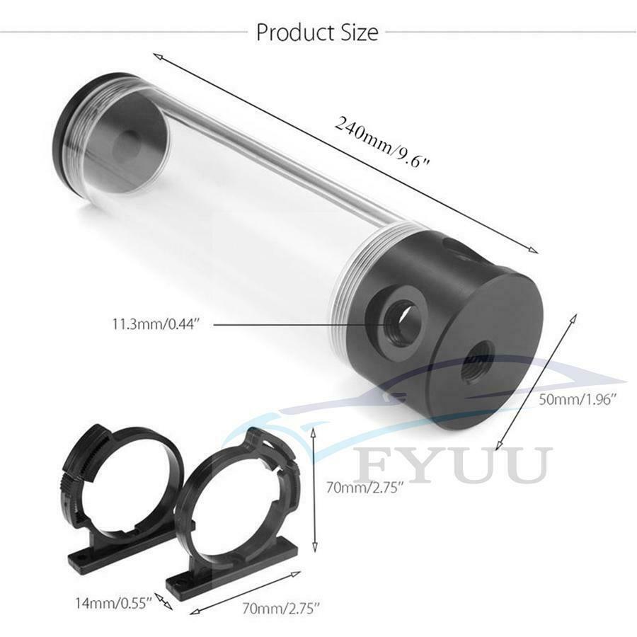 Acrylic Cylinder Reservoir Water Tank G1/4 50x240mm For PC Liquid Cooling System
