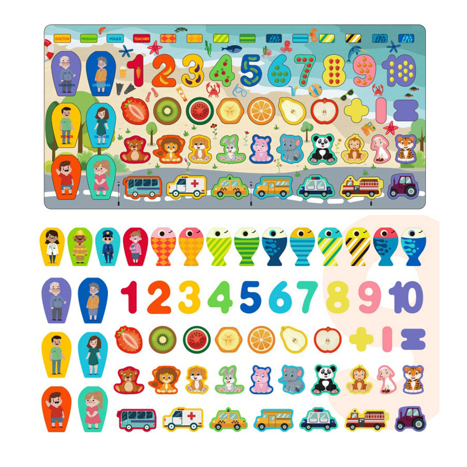 Toys Wooden Number Counting Shape Matching Puzzles Preschool Early