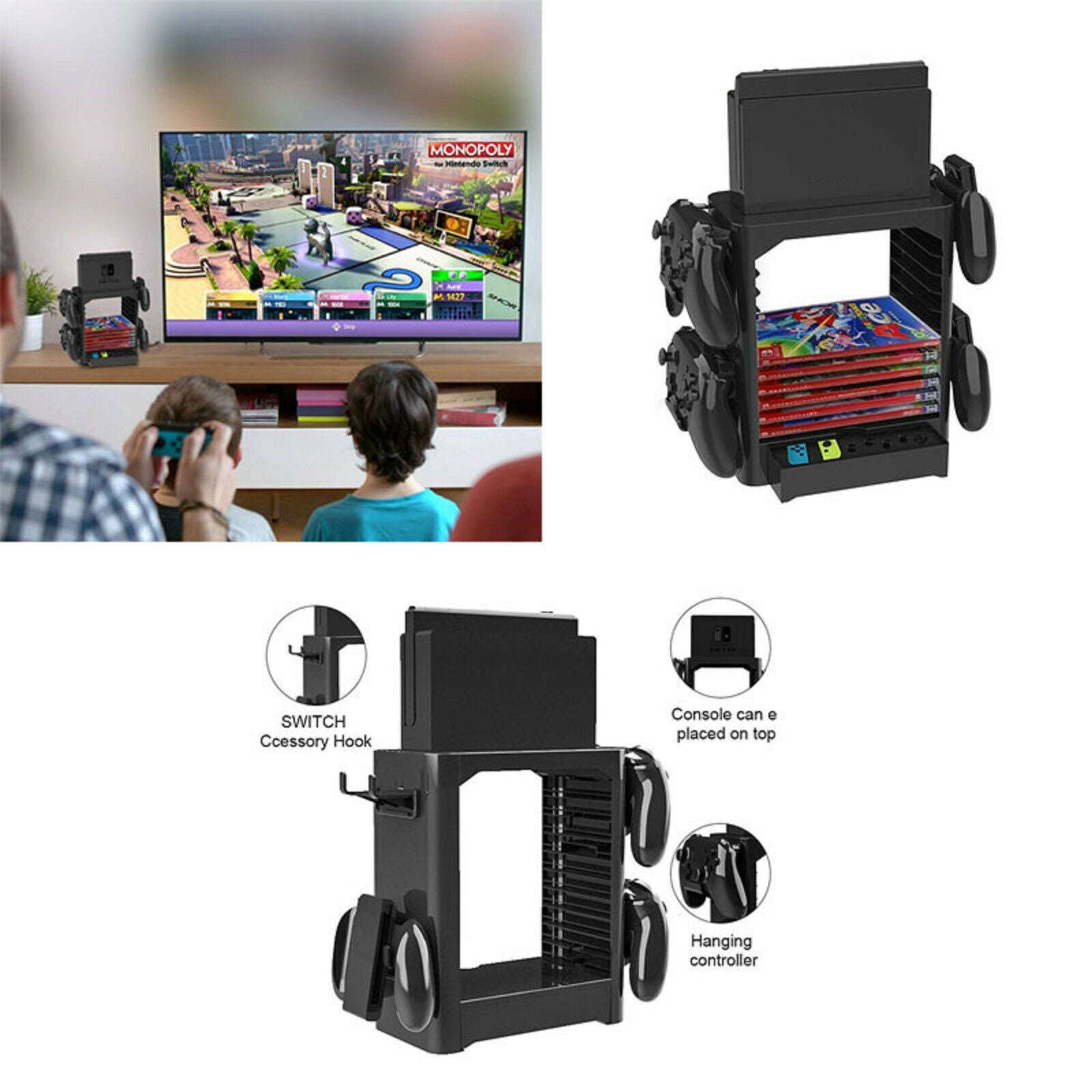 Multi-Function Storage Bracket Shelf for Gaming Switch Disc Console Controller