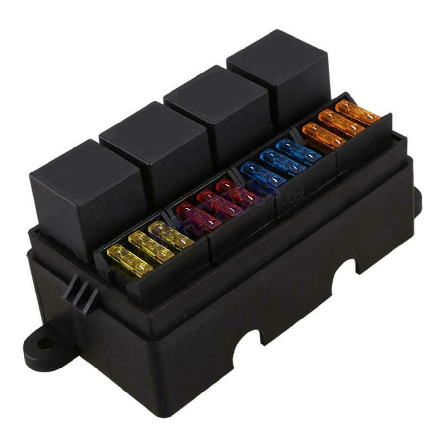 12 Way Blade Fuse Holder Box w/ Terminals 4 Pin 40A Relay for Car Truck Boat