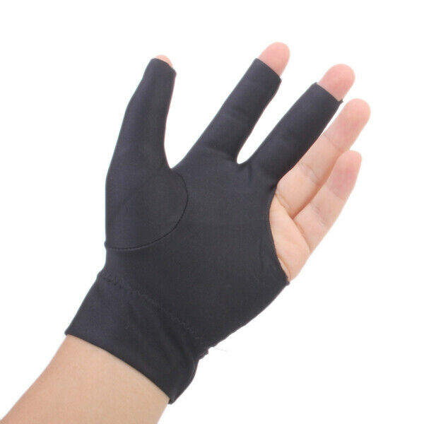 2xBlack Spandex Snooker Billiard Cue Glove Pool Left Hand Three Finger Accessory