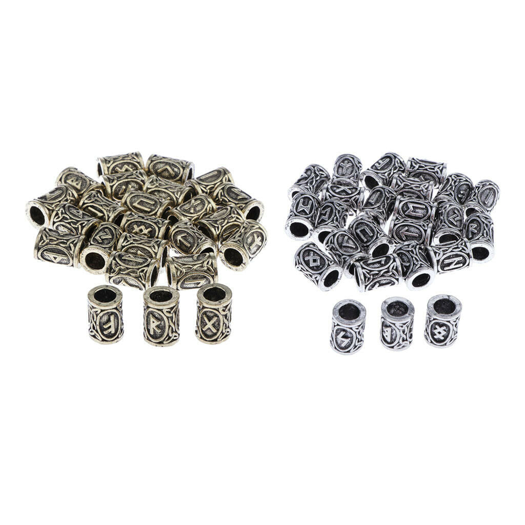 48x Norse Viking Runes Beads Hair Beard Scandinavian Pendants Jewelry Making