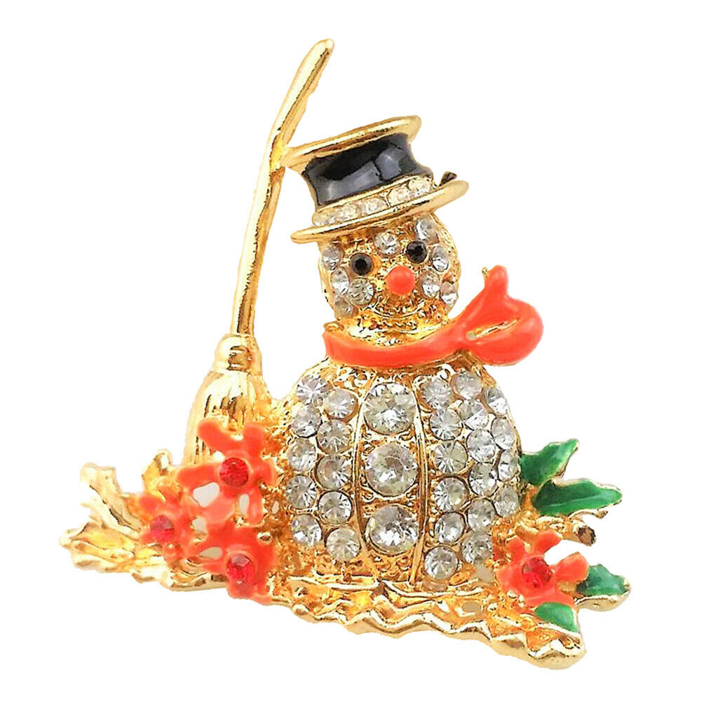 Rhinestone Snowman Broom Christmas Kids Lady Collar Lapel Boutonniere Pin